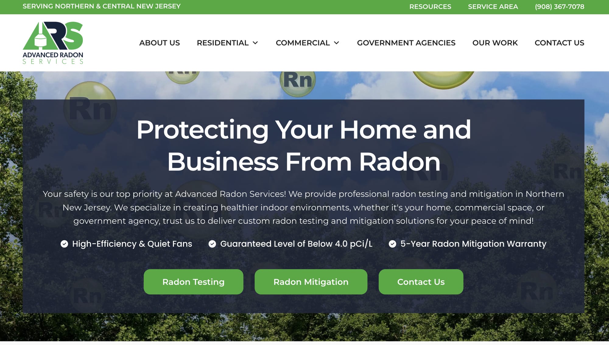 Advanced Radon Services Website Mockup
